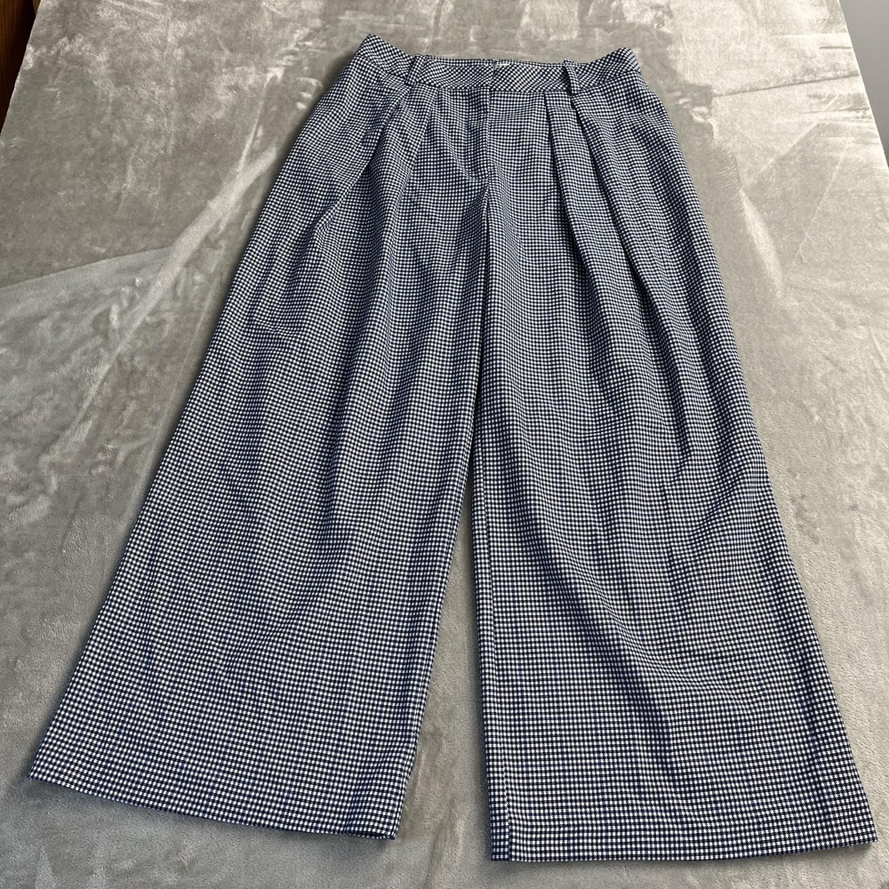 Trina Turk Pants Womens 32 Blue Plaid Wide Leg Pleated Preppy Made In USA